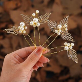 Lehekujulised juuksenõelad, kivikestega (3tk, kuldne)