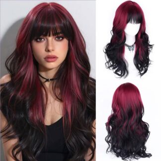 Pikk lokkis parukas, punane ombre, kuumakindel