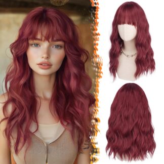 Keskmise pikkusega punane parukas, tukaga, lokkis (46cm)