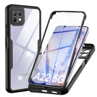 Samsung Galaxy A22 5G telefonikaaned, läbipaistev, ekraanikaitsega, must