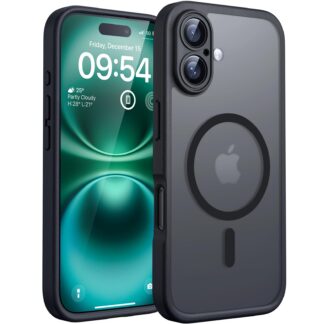 iPhone 16 Plus telefonikaaned, Magsafe'iga ühilduv, põrutus- ja kriimustuskindel, magnetiline, must (komplektis 2 ekraanikaitset)