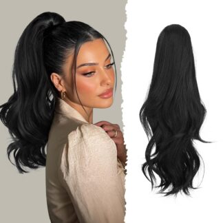 Pikk laineline patsipikendus, kinnitusklambriga, naturaalmust (41cm)