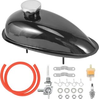 Metallist kütusepaak kraani ja korgiga (mootoriga jalgratastele, must)