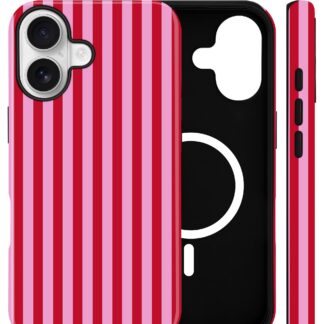iPhone 16 telefonikaaned, magnetiline, põrutuskindel, triibuline, punane