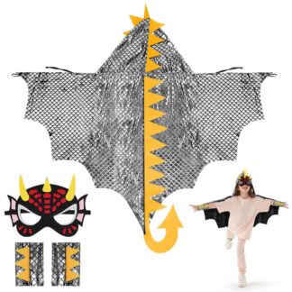 Laste dinosauruse kostüüm maskiga (3 osa, hõbedane, s. 110cm)