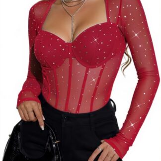 Naiste sädelev bodi, pikkade varrukatega, võrkmaterjalist, must (s. XXL)