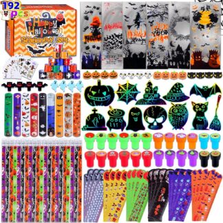 Halloweeni kingikomplekt (192 osa) - käevõrud, pliiatsid, joonlauad, templid, kraapimispildid jpm