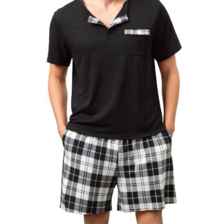 Meeste kerge puuvillane pidžaamakomplekt, V-kaelusega, must (s. M)