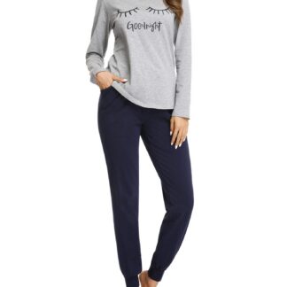 Naiste pikk puuvillane pidžaama, hall (2-osaline, s. L)