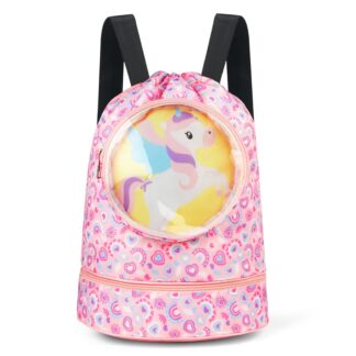 Laste veekindel ujumiskott-seljakott, jalanõusahtliga, roosa