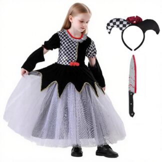 Õudne narrikostüüm tüdrukutele, mustvalge (s. 130)