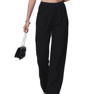 Naiste laiade säärtega püksid, sirge lõikega, mustad (s. L)