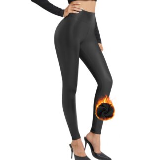 Naiste kõrge vöökohaga venivad kunstnahast retuusid, fliisvoodriga, must (s. 3XL)