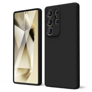 Samsung Galaxy S25 Ultra telefonikaaned, õhuke silikoon, kaamerakaitsega, must