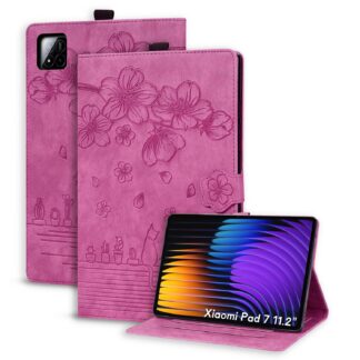 Xiaomi Pad 7/7 Pro PU nahast klappkaaned, pliiatsihoidjaga, roosipunane (28cm)
