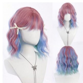 Lühike lokkis parukas, roosa-sinine (36cm)