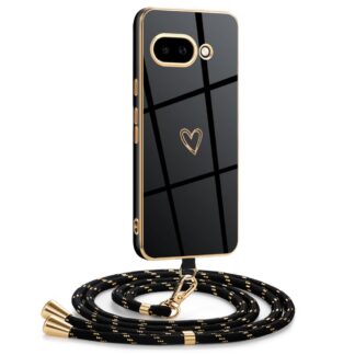 Google Pixel 9A telefonikaaned, galvaniseeritud silikoonist rihmaga, must-kuldne