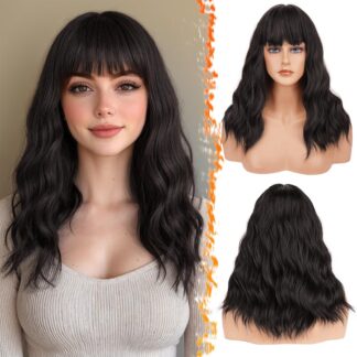 Keskmise pikkusega tume pruun sünteetiline parukas, laineline