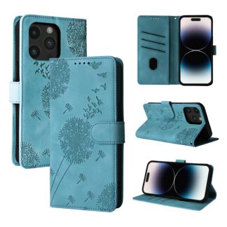 iPhone 14 Pro telefonikaaned, magnetiline klapiga, võilillemustriga, sinine