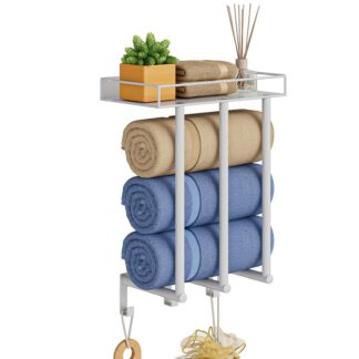 Metallist vannitoa rätikuhoidja riiuliga, valge