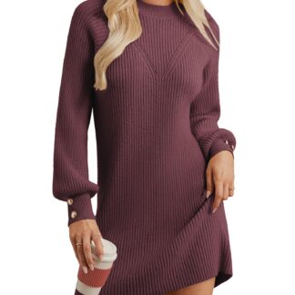 Naiste püstkraega kudumkleit, burgundiapunane (s. S)