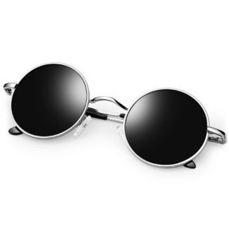 Ümmargused polariseeritud päikeseprillid, UV400 kaitsega, hõbedase raami ja mustade klaasidega