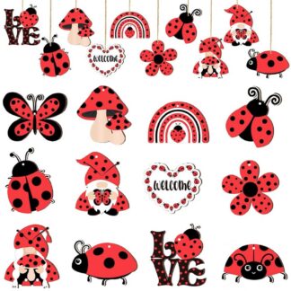 Puidust lepatriinu ripatsid, punane (24tk)