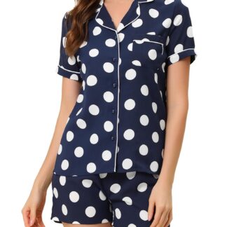 Naiste täpiline pidžaamakomplekt, tumesinine (L)