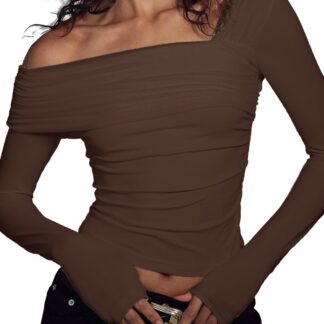 Naiste pikkade varrukatega topp, pruun (M)