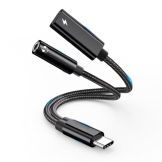 USB-C ja 3,5mm pesa adapter-laadija, must (60W)