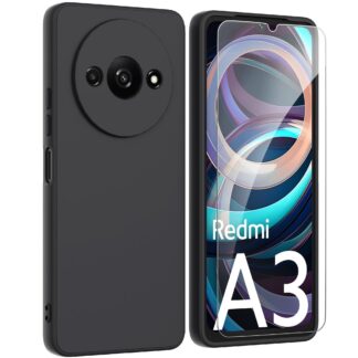 Telefonikaaned Xiaomi Redmi A3, ekraanikaitsega, must