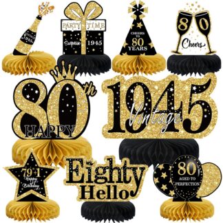 Sünnipäeva lauakaunistused "80", must ja kuldne