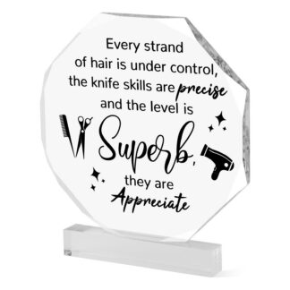 Akrüülist dekoratiivne lauaplaat juuksurile, läbipaistev