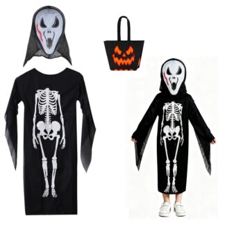 Helendav skeleti kostüüm täiskasvanutele, must