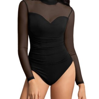 Võrk-bodi, pikkade varrukatega, must (S)