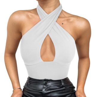 Naiste halter-kaelusega bodi, valge (XXL)