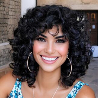 Naiste lokkis parukas, must