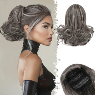 Klambriga hobusesaba-juuksepikendus, pruun ja hall (25cm)