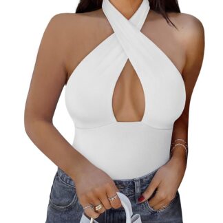 Naiste halter-kaelusega bodi, valge (XL)