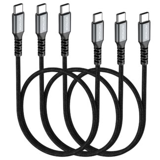 USB-C ja USB-C laadimiskaabel, must (3tk, 50cm)