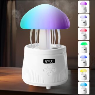 Meduusi-kujuline õhuniisutaja-difuuser Bluetooth kõlariga, valge (600ml)