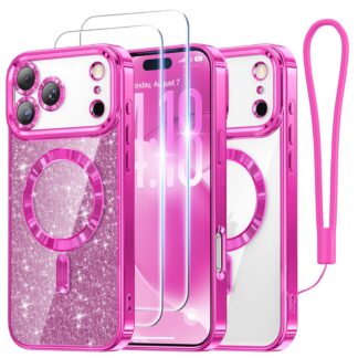 Telefonikaaned iPhone 17 Pro Max, säraga ja rihmaga, roosa (17.5cm)