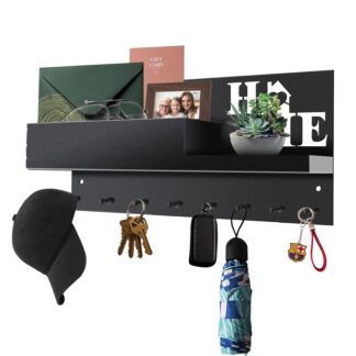 Seinapealne võtmenagi riiuliga, must (8 konksuga)