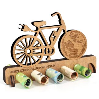 Puidust rahahoidja jalgratturile