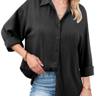 Naiste pikkade varrukatega linane pluus, must (XL)