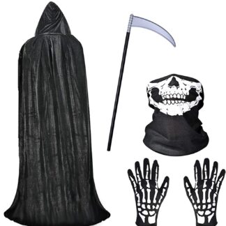 Halloweeni kostüümikomplekt maski ja vikatiga