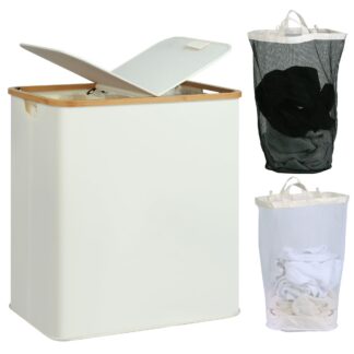 Kaheosaline pesukorv kaanega, helehall (140L)