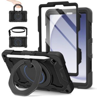 Samsung Galaxy Tab A9 kaaned, mustad, ekraanikaitsega ja pöörleva alusega (8.7 tolli)