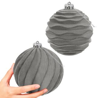 Suured sametised jõulukuulid, hall (15cm)