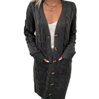 Pikk nööpidega kootud kampsun, beež (L)